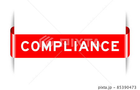 Red color inserted label banner with word compliance on white background 85390473