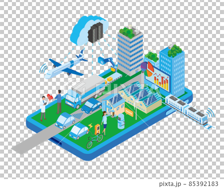 スマートシティをイメージしたアイソメトリックイラスト 85392183