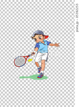 Rigid tennis A boy hitting the forehand of tennis Rigid tennis A boy hitting the forehand of tennis 85392253