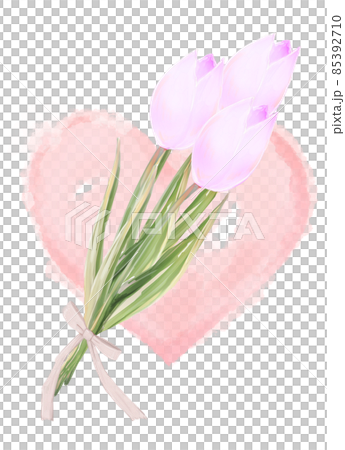 ピンクのチューリップの花束 ハート ピンクのチューリップの花束 ハート 85392710