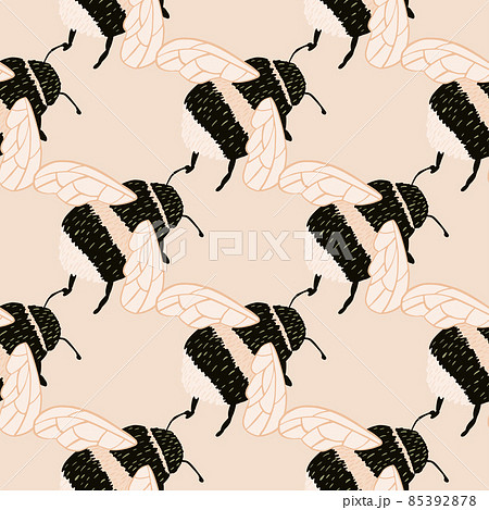 Bee pattern seamless in freehand style. Cute insect which extract honey on colorful background. Vector illustration for textile. 85392878