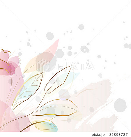 Square gold frame made of gold flowers and branches on a white background. Minimalism of forms in a square frame and abstraction. Leaves with plant flowers. Vector illustration. Square gold frame made of gold flowers and branches on a white background. Minimalism of forms in a square frame and abstraction. Leaves with plant flowers. Vector illustration. 85393727