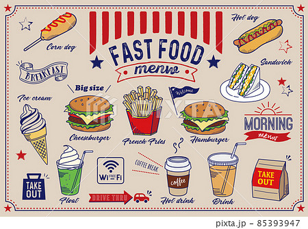 ファーストフードイラストセット(カラー) ファーストフードイラストセット(カラー) 85393947