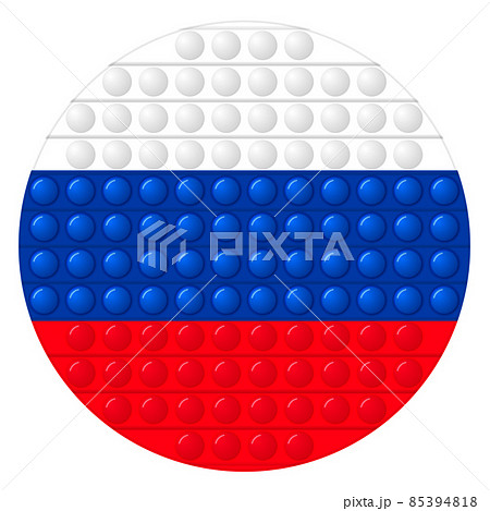 Glass light ball with flag of Russia. Round sphere, template icon. Russian national symbol. Glossy realistic ball, 3D vector illustration. Trendy antistress game pop it, simple dimple. Big bubble 85394818