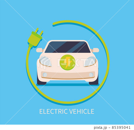 Electric car inside circle from cable with plug. Electric car inside circle from cable with plug. 85395041