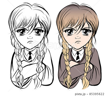 Manga child girl portrait with angry expression Manga child girl portrait with angry expression 85395622