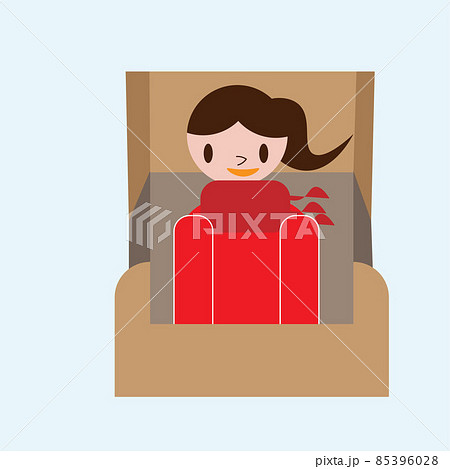 そりで遊ぶ冬の少女のイラストのイラスト素材