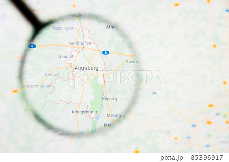 Augsburg city in Germany, Bavaria visualization illustrative concept on display screen through magnifying glass Augsburg city in Germany, Bavaria visualization illustrative concept on display screen through magnifying glass 85396917