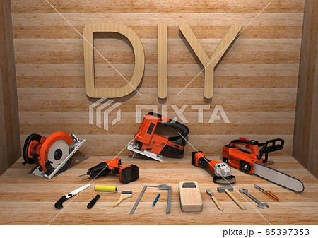 DIY 工具 大工道具 リフォーム 修理 リノベーション 日曜大工 板張り 部屋(3DCGイメージ)のイラスト素材 [85397353] - PIXTA