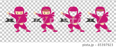 Illustration set of a ninja throwing a shuriken 85397923