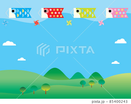 こどもの日に鯉幟が空を泳ぐ背景イラスト 85400243