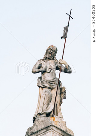 Sculpture of a man with a cross on the Church of Saint apostle Mark. Montenegro 85400508