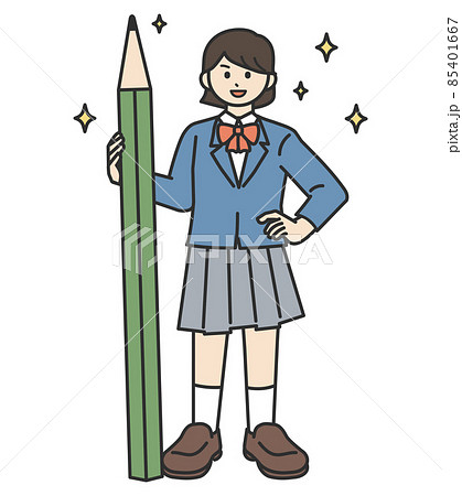 鉛筆を持っている女子学生のイラスト素材 鉛筆を持っている女子学生のイラスト素材 85401667