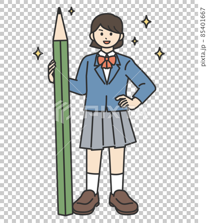鉛筆を持っている女子学生のイラスト素材 鉛筆を持っている女子学生のイラスト素材 85401667