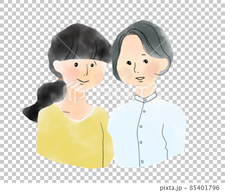 女性同士カップル　上半身イメージイラスト素材 85401796