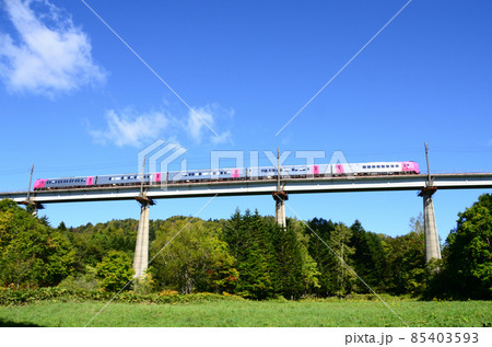 穂別川橋梁を渡り長和トンネルへ向かうはまなす編成の特急「とかち」 85403593