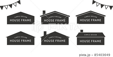 シンプルな家のフレームイラストセット テンプレート バナー背景 デザイン素材 不動産イラスト のイラスト素材