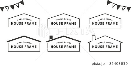 シンプルな家のフレームイラストセット テンプレート バナー背景 デザイン素材 不動産イラスト のイラスト素材