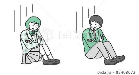 体操座りして落ち込んでいる男子学生と女子学生のイラスト素材セットのイラスト素材