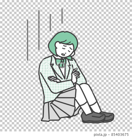 一名女學生坐在體操時情緒低落的插畫素材 85403675