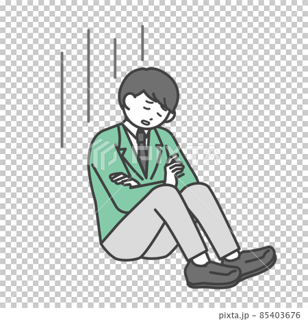 体操座りして落ち込んでいる男子学生のイラスト素材 85403676