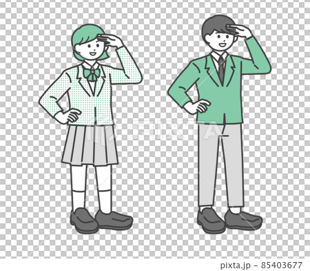 手をかざして探す男子学生と女子学生のイラスト素材 85403677