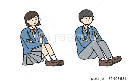 地べたに座っている男子学生と女子学生のイラスト素材セット 地べたに座っている男子学生と女子学生のイラスト素材セット 85403681