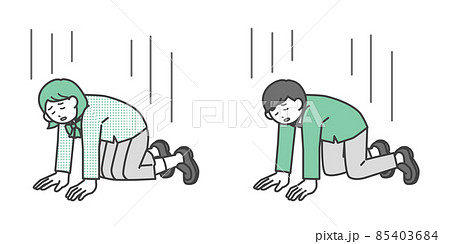 四つん這いになって落ち込んでいる男子学生と女子学生のイラスト素材のイラスト素材