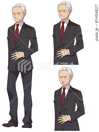 スーツのシニア男性全身立ち絵と上半身表情差分 85404827