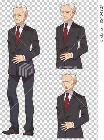 スーツのシニア男性全身立ち絵と上半身表情差分 85404827
