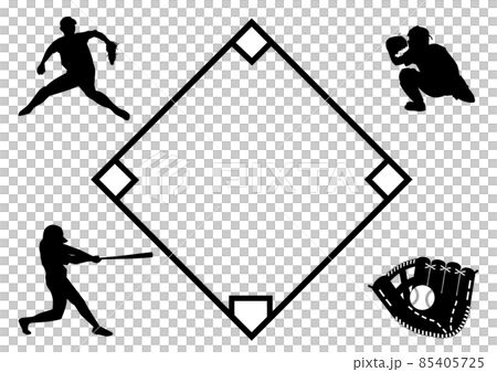 【野球】選手とボールとグローブのシルエットのフレーム 【野球】選手とボールとグローブのシルエットのフレーム 85405725