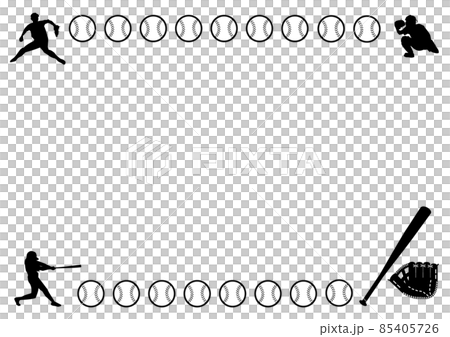[棒球] 球員、球棒和手套的剪影框架 85405726
