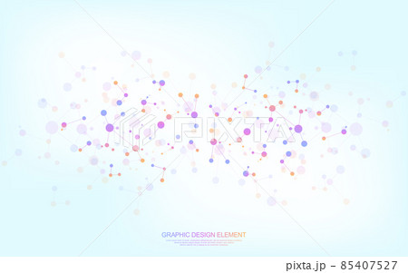 Vector illustration of molecular structure and genetic engineering, molecules DNA, neural network, scientific research. Abstract background for innovation technology, science, healthcare, and medicine Vector illustration of molecular structure and genetic engineering, molecules DNA, neural network, scientific research. Abstract background for innovation technology, science, healthcare, and medicine 85407527