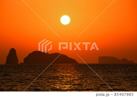 五島灘、角力灘、大角力の夕景 五島灘、角力灘、大角力の夕景 85407985
