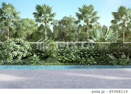 Empty swimming pool terrace with nature view background 3d render 85408114