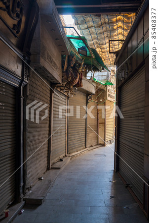 Historic Mamluk era Khan al-Khalili bazaar and souq, closed during Covid-19 lockdown, Cairo, Egypt 85408377