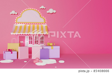 3D Shop facade, online shopping concept, Winter. 3d illustration or 3d render. 3D Shop facade, online shopping concept, Winter. 3d illustration or 3d render. 85408666
