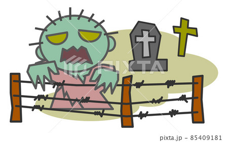 墓場から出てきて人を襲うゾンビのイラストのイラスト素材