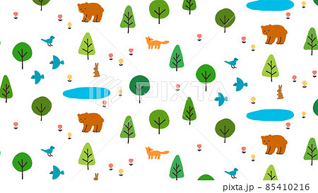 シンプルでかわいい森の動物たち パターン背景装飾のイラスト素材