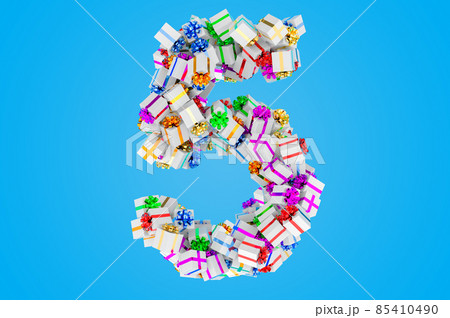 Number 5, from gift boxes, 3D rendering 85410490