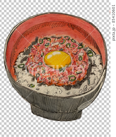 Tuna bowl with yolk on it 85410601