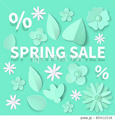 Spring sale banner with flowers in paper cut style. Vector illustration. Spring sale banner with flowers in paper cut style. Vector illustration. 85411519
