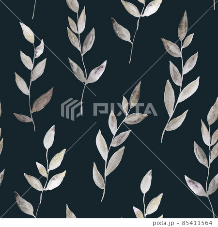 Watercolor seamless pattern with golden shimmering abstract plants and leaves for fabric and design. Watercolor seamless pattern with golden shimmering abstract plants and leaves for fabric and design. 85411564