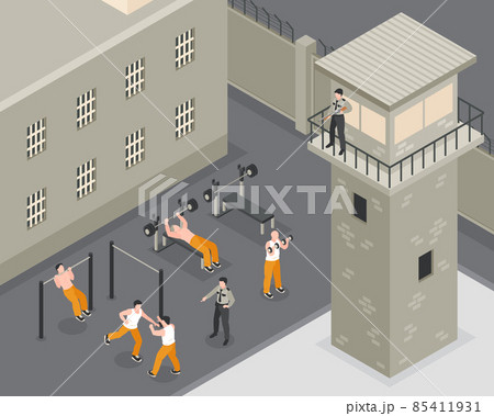 Prison Isometric Illustration 85411931