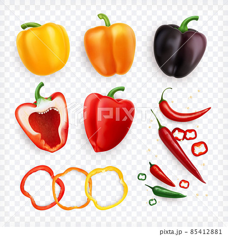 Realistic Pepper Transparent Setのイラスト素材