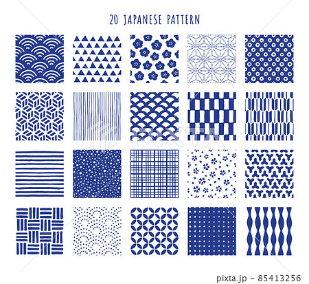 20種類の手書きの和柄のシームレスパターンのイラスト素材 [85413256 ...