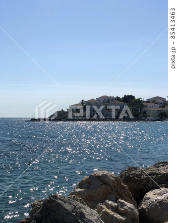 Traditional architecture in Spetses seafront, Greece. - stock photo 85413463