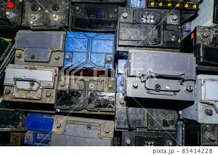 top view of many used car batteries for recycling top view of many used car batteries for recycling 85414228