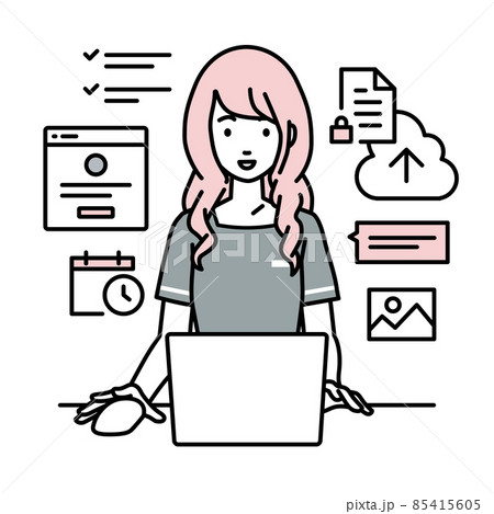 デスクで座ってPCでプロジェクトやタスクの管理の仕事をしているエステ店員の女性 85415605