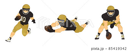 アメリカンフットボール選手のイラストセット ゴールド×黒 03 85419342